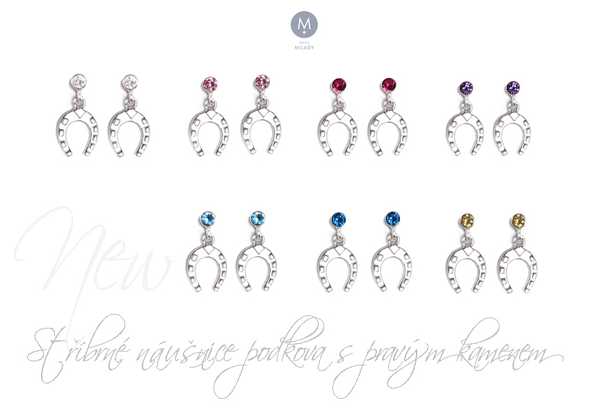 Náušnice podkova a zirkon v barvě křišťál - čiré bílé
