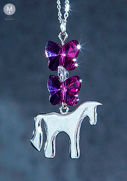Limitovaná kolekce s kameny Swarovski - dvojitý tm. růžový motýlek a koník Toník