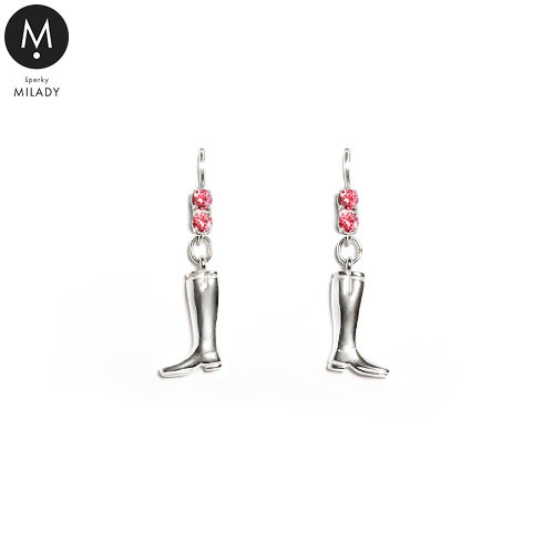 Náušnice jezdecká bota a Swarovski - světle růžové