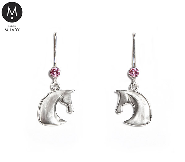 Náušnice hlava koně Gill -  stříbro 925/1000 zirkon v barvě růženín - světle růžové