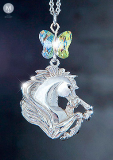 Limitovaná kolekce se Swarovski - bílo žlutý motýlek a vzpínající hlava koně